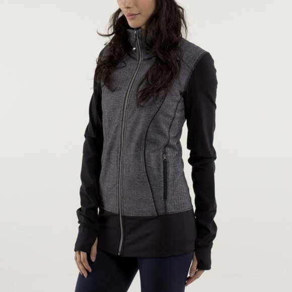 Lululemon Nice Asana Jacket Herringbone Heathered Slate Black Full Zip Luon Sz 6 - Picture 1 of 15